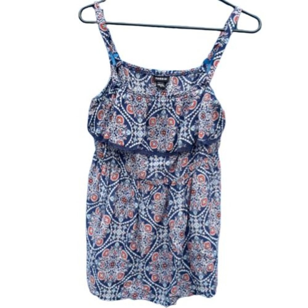 Torrid Paisley Babydoll Halter Top Crochet Ruffle Trim Size 0